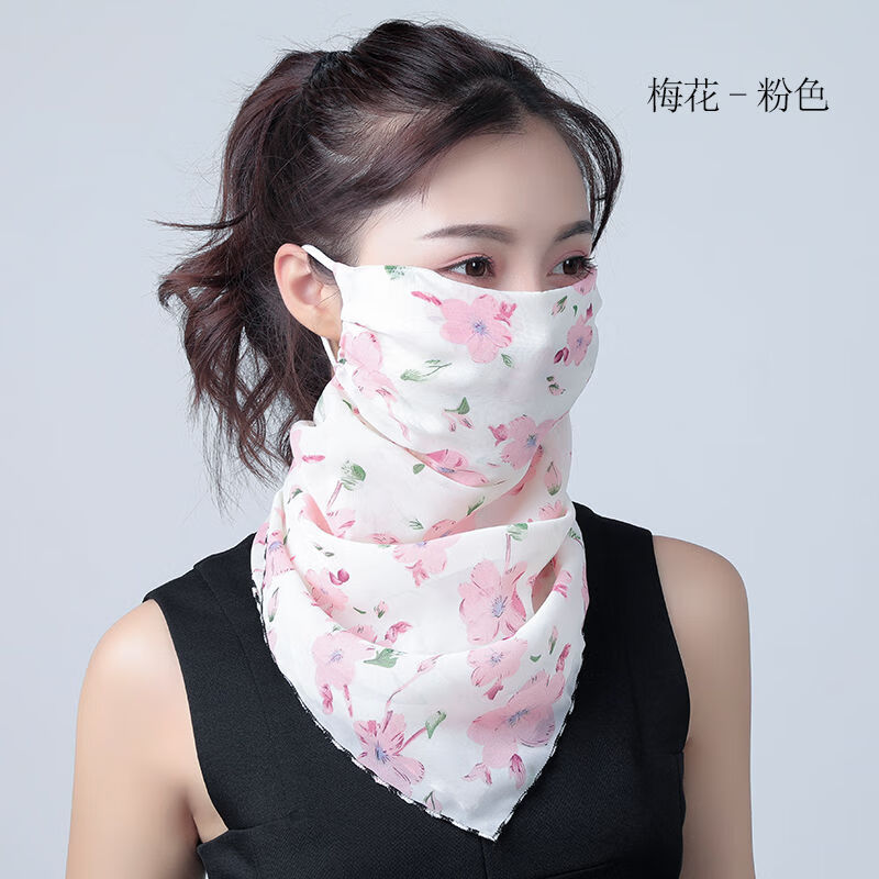 夏季防晒丝巾口罩带围脖一体女韩版雪纺遮脸透气防尘护颈遮阳面纱