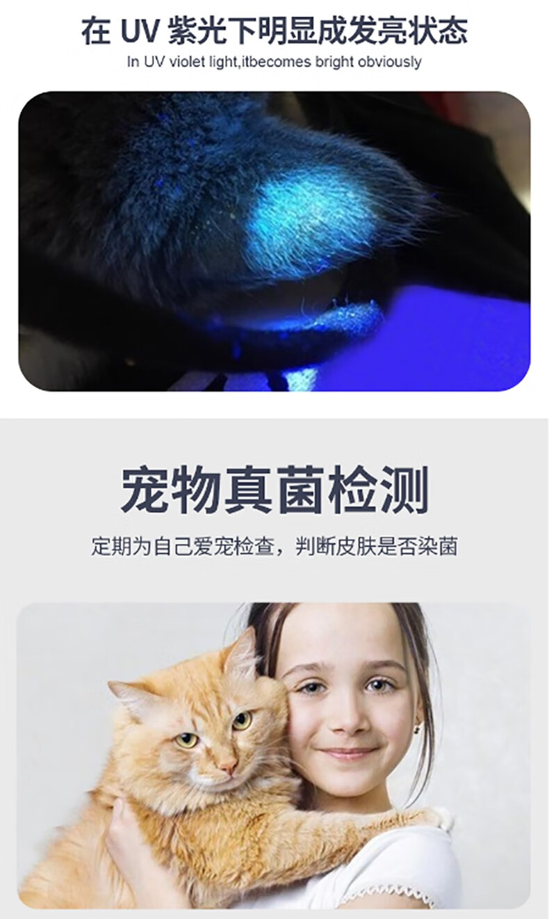 沃尔森warsun伍德氏猫藓宠物灯验钞紫光荧光剂尿真菌检测鉴定手电筒