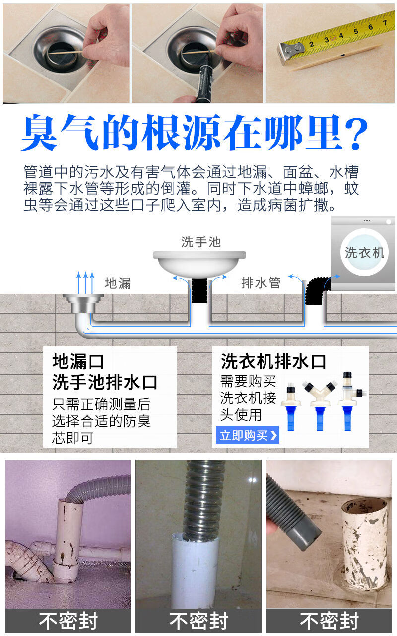 下水管地漏防虫防臭器卫生间洗衣机下水道密封圈防臭芯厕所防反味 1套