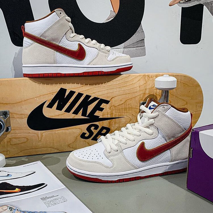 dunk sb high 卡其棕色 米白红钩 高帮滑板鞋cv9499-100 米白cv9499