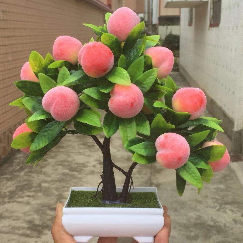 新品发财树仿真植物盆栽绿植塑料假树大寿桃树桃子树假盆景装饰苹果树