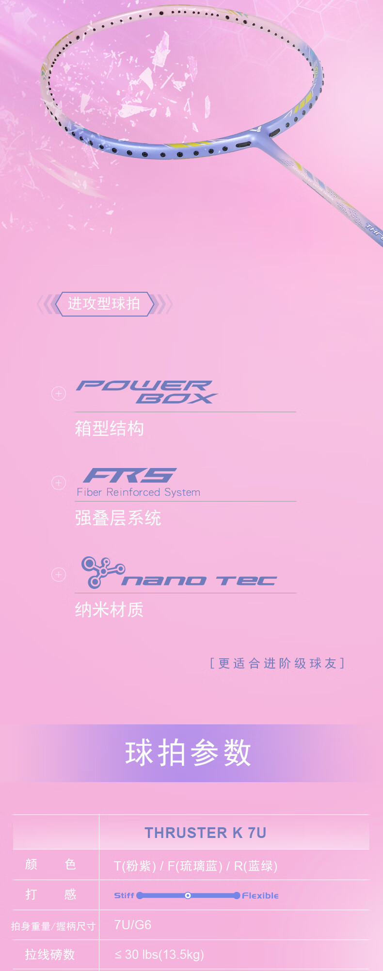 VICTOR羽毛球拍纳米7中级球拍威克多进攻拍胜利超轻女神拍TK30小鬼斩全碳素纤维成人单拍攻防兼备 纳米6 玫瑰金4U