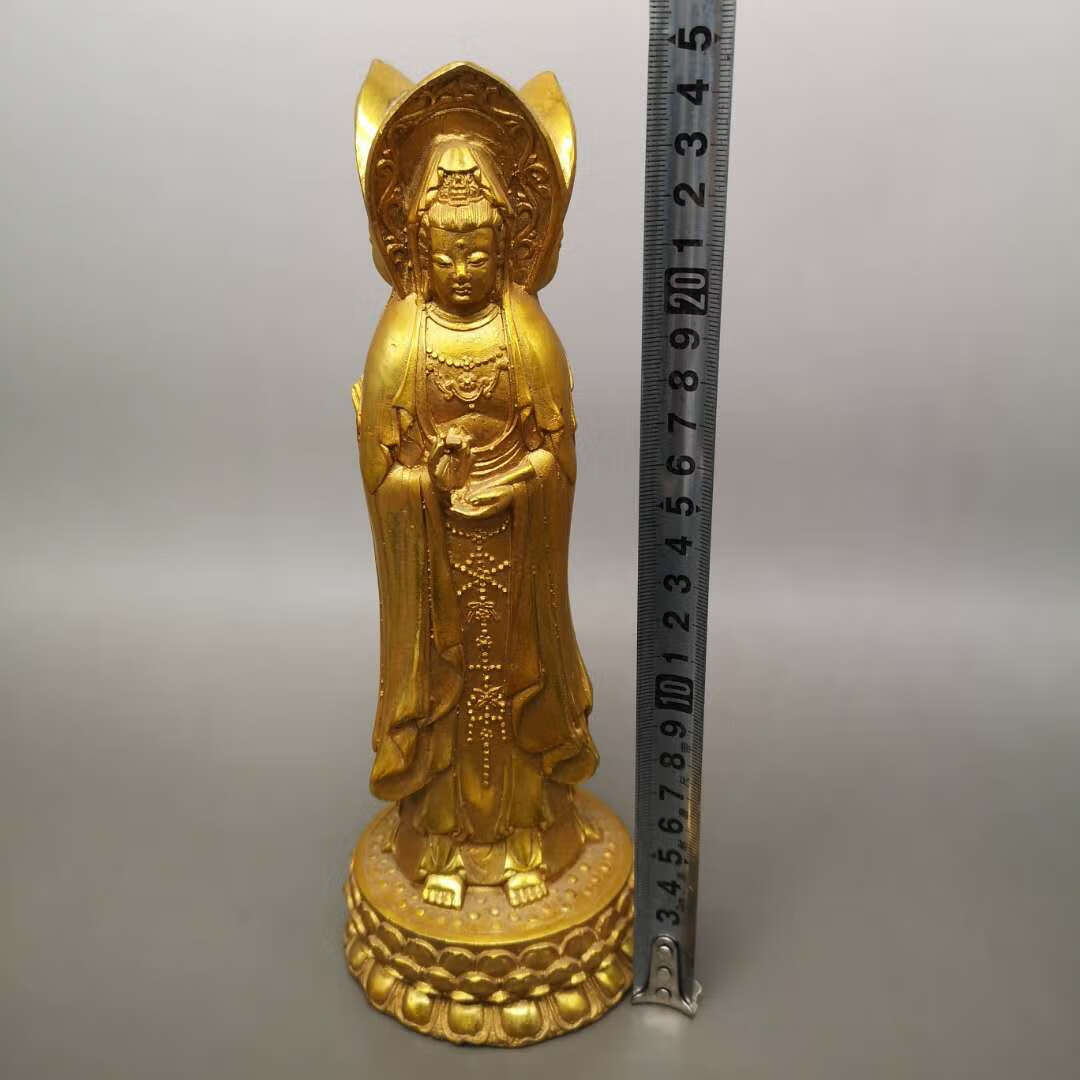 鼎盛福纯铜三面佛摆件铜西方三圣坐莲花三宝佛家居装饰观音菩萨神像