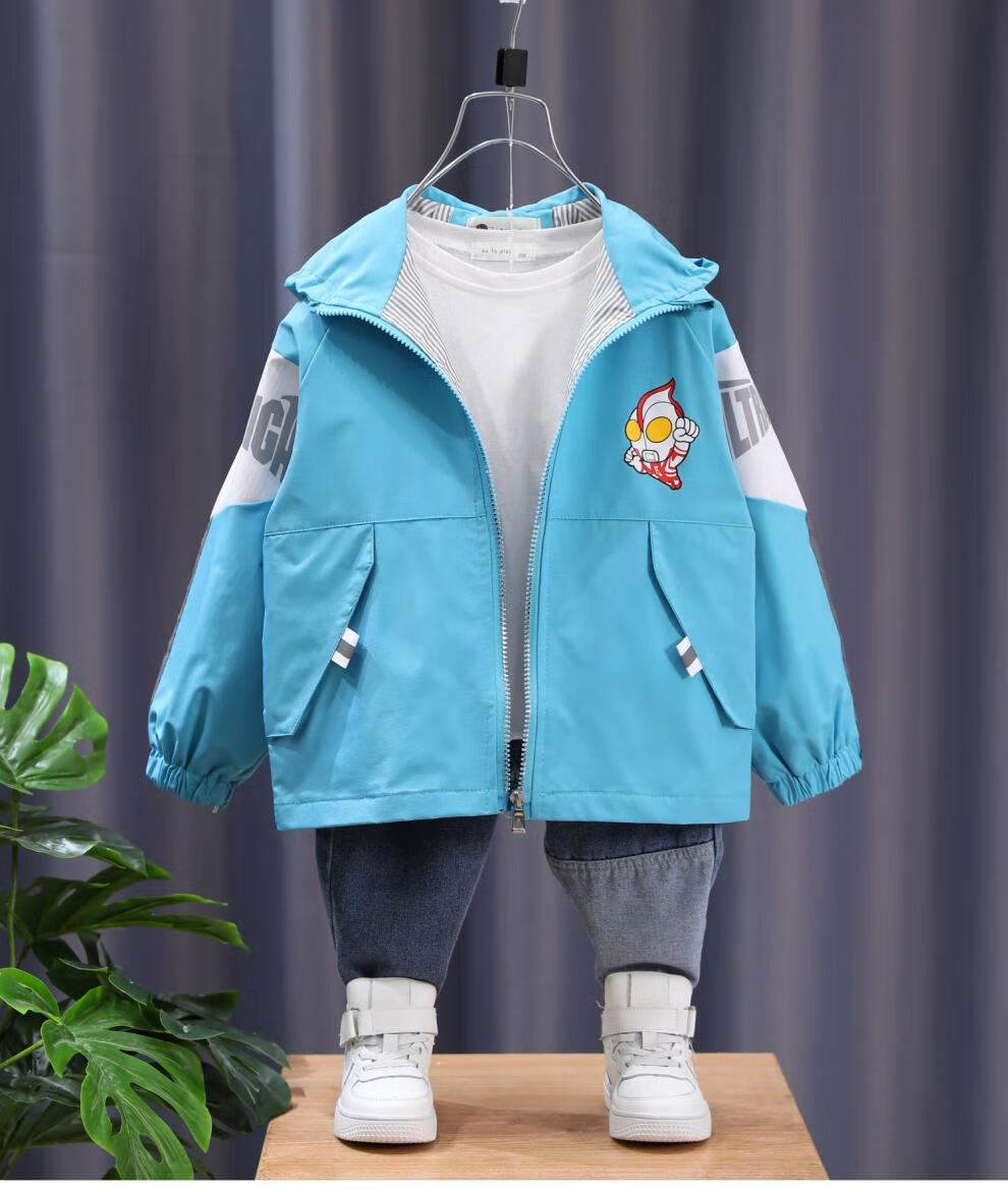 知衣色奥特曼衣服加绒男童秋冬款外套小童加绒加棉2021新款洋气儿童薄
