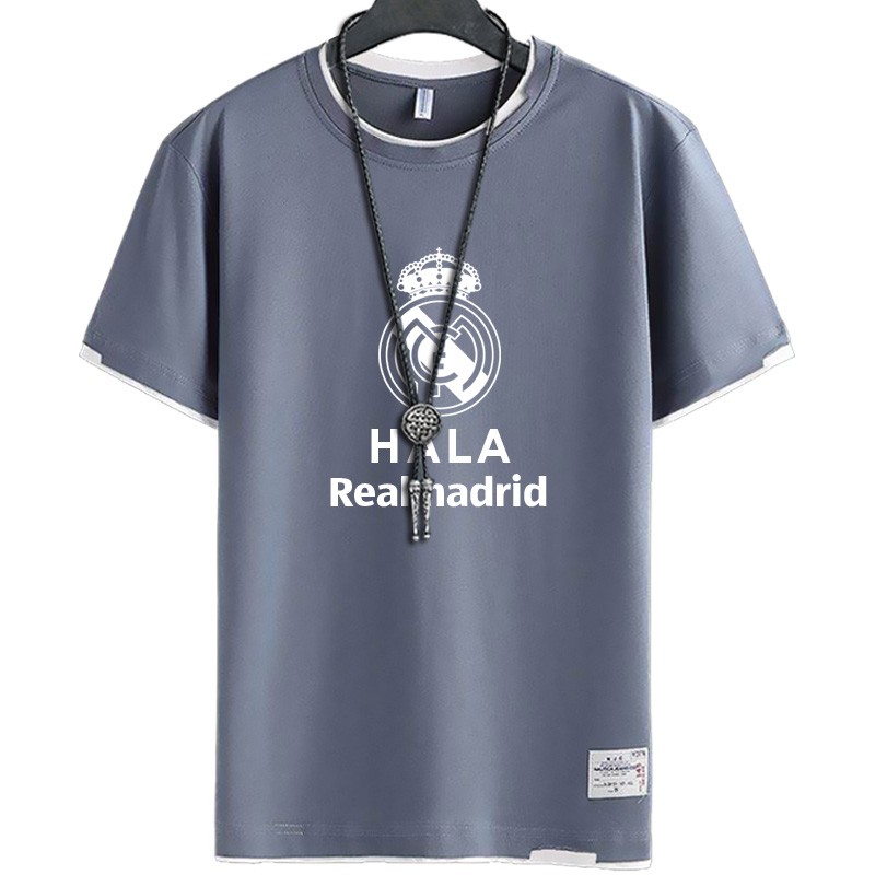 战纹夏季皇马球迷realmadrid足球周边假两件短袖t恤衫男女青少年运动