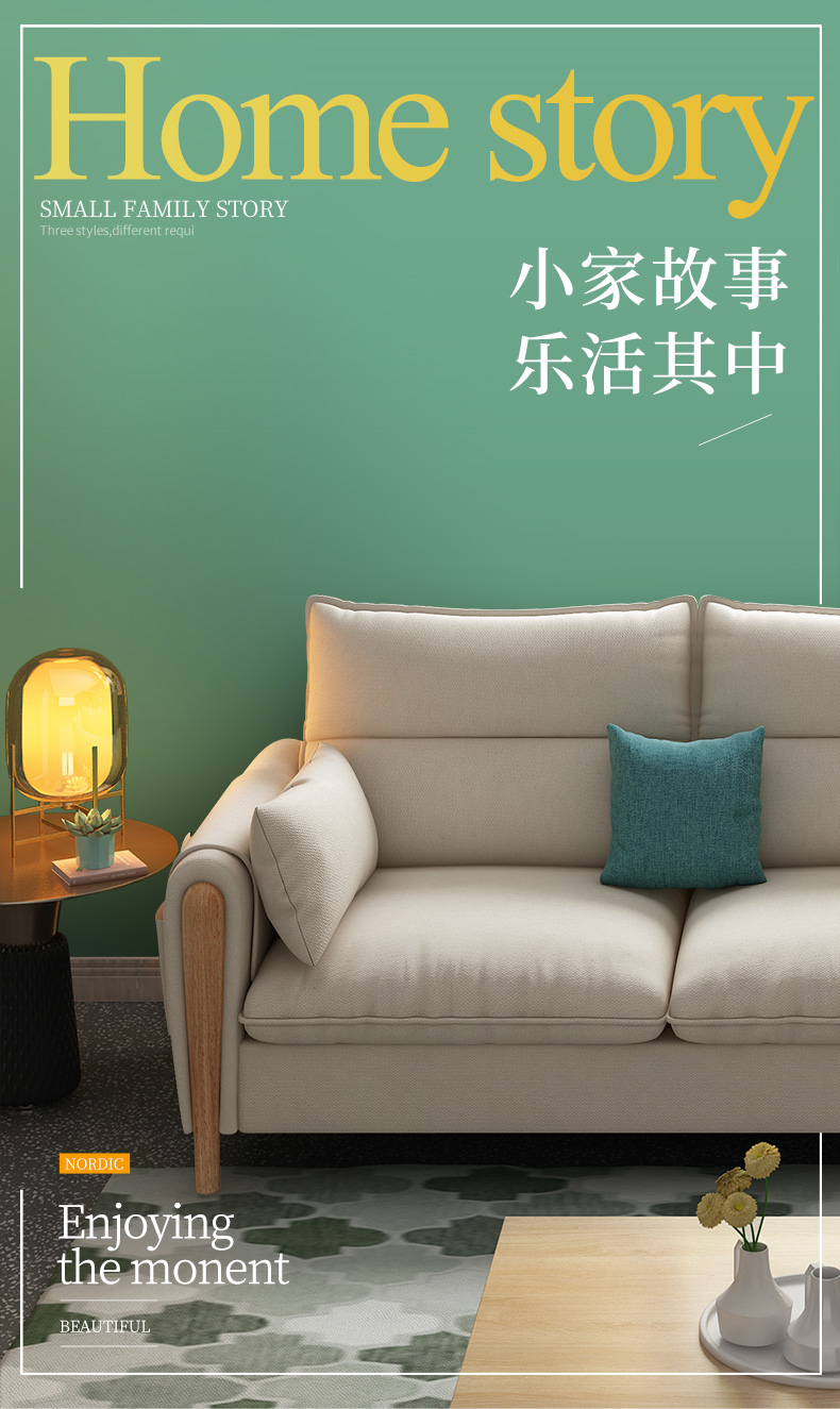 梵萨帝 沙发布艺沙发 北欧现代简约客厅整装家具小户型可拆洗三防科技布艺沙发组合 三人位 旗舰版【升级三防棉麻布+弹簧乳胶海绵座包】