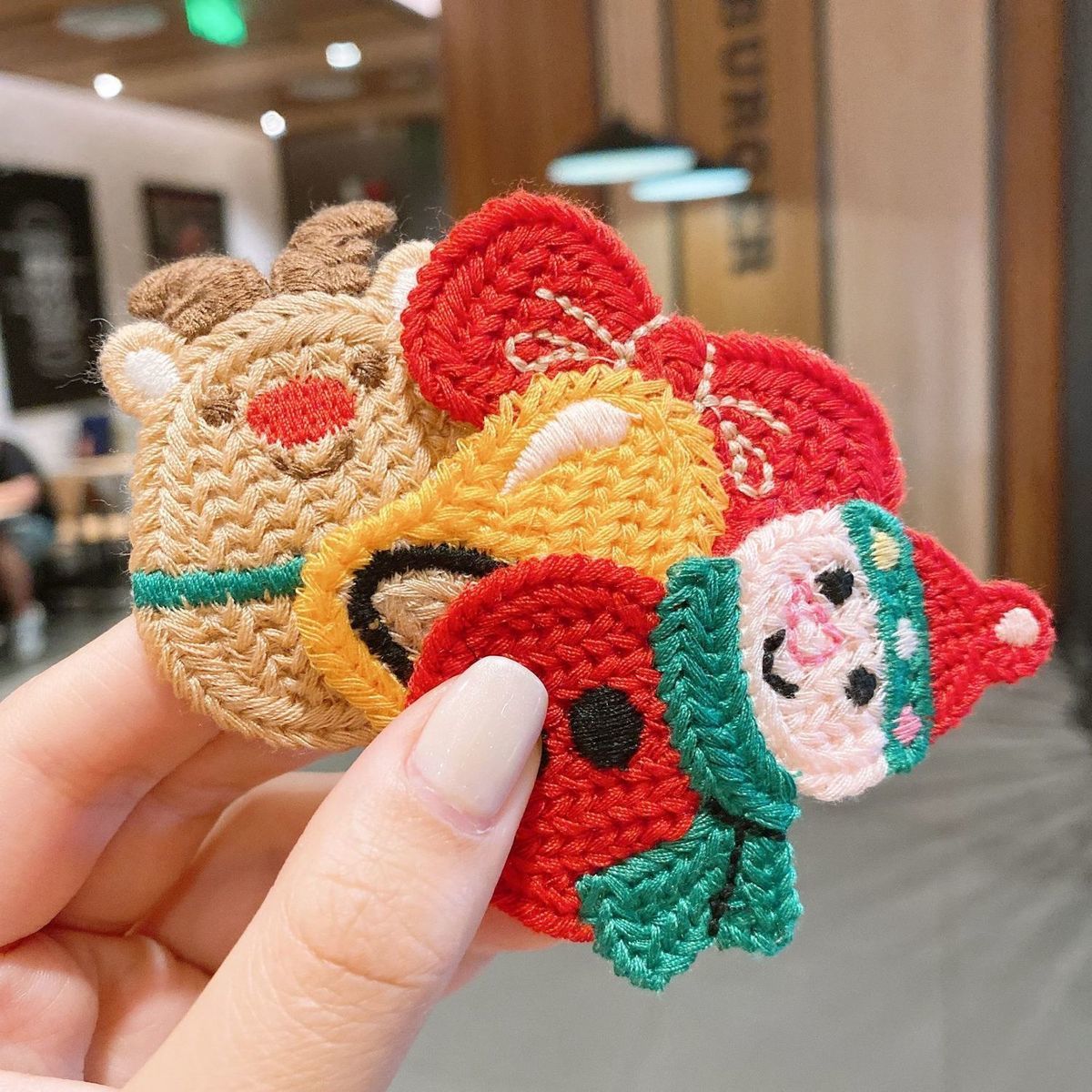 圣诞节编织发夹头饰鹿角儿童发卡装饰品韩版可爱毛线夹女头顶夹子