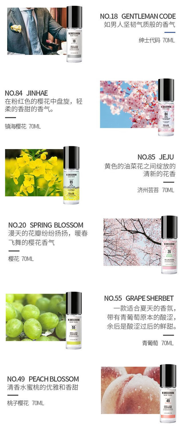 W.DRESSROOM韩国多丽丝香氛喷雾除味室内衣物香氛除异味防弹少年团同款香氛雾 NO.97四月棉70ml