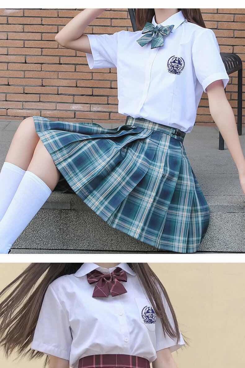 日系合集jk制服百褶裙女格裙温柔一刀裙子套装学生制服1学院风 白短