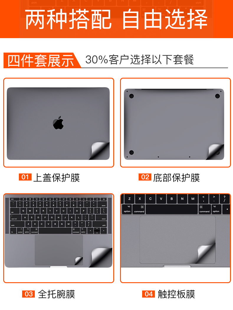 苹果MacBook Pro 14/16电脑贴纸Air 13.3贴膜mac12外壳保护膜11.6配件 深空灰四件套+磨砂屏幕膜+键盘膜+防尘塞+清洁套装 2020款苹果Air13.3 A2337 M1芯