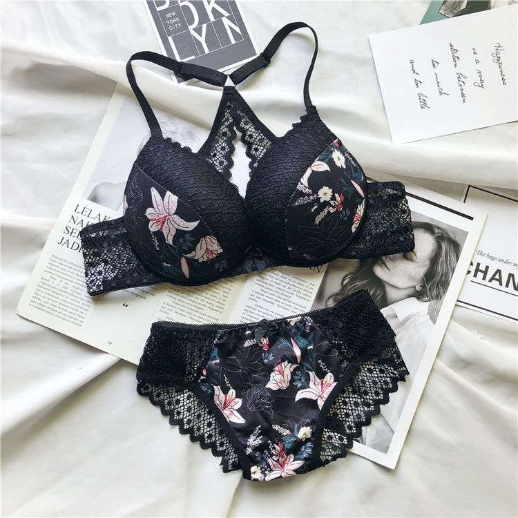 表兮成套内衣内裤一套女生胸罩性夏季交叉美背性感蕾丝大码文胸套装胖