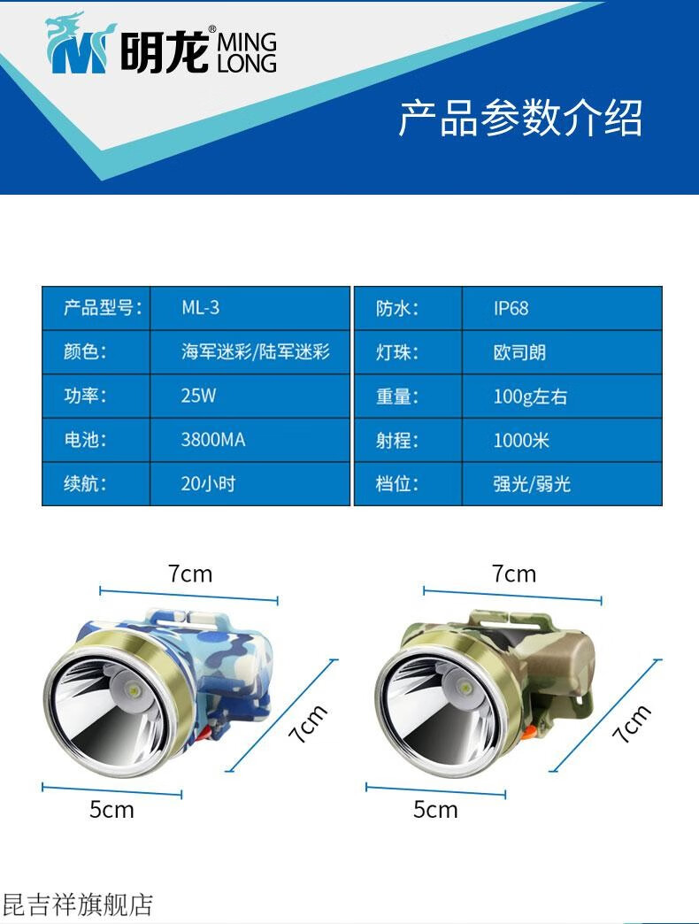 2022新款明龙安防头灯防水防爆强光远射头戴灯20h