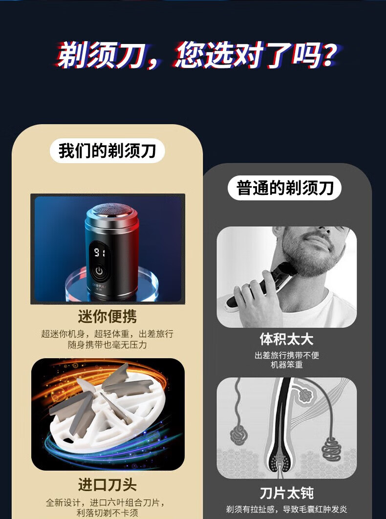 单头迷你小钢炮电动剃须刀小巧小型车载旅行便携式刮胡刀男士新款 灰色