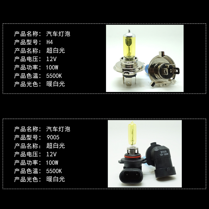 【2只价】汽车灯泡小轿车前大灯12v超亮卤素h1h3h4h7近光灯远光灯 黄
