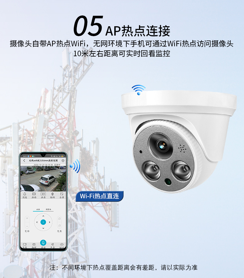 插卡不用网络的半球监控摄像头室内无需不用wifi无线手机热点直连