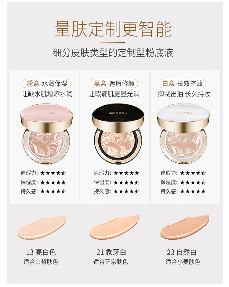 Aekyung Age 20's爱敬精华遮瑕粉底气垫cc霜三色拉花星空防晒隔离隔离气垫粉底液 【星空黑】21#象牙白 遮瑕修颜