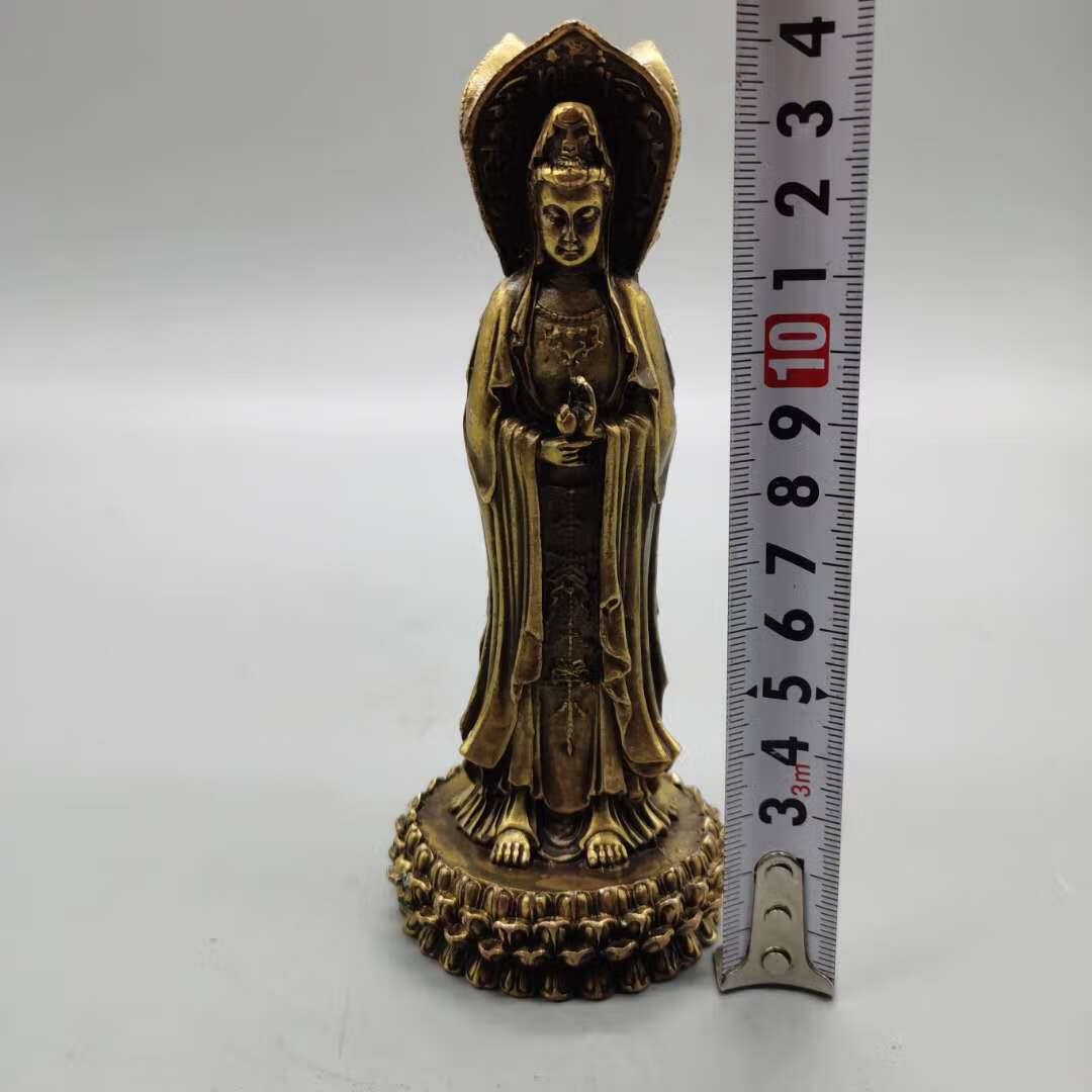 鼎盛福纯铜三面佛摆件铜西方三圣坐莲花三宝佛家居装饰观音菩萨神像