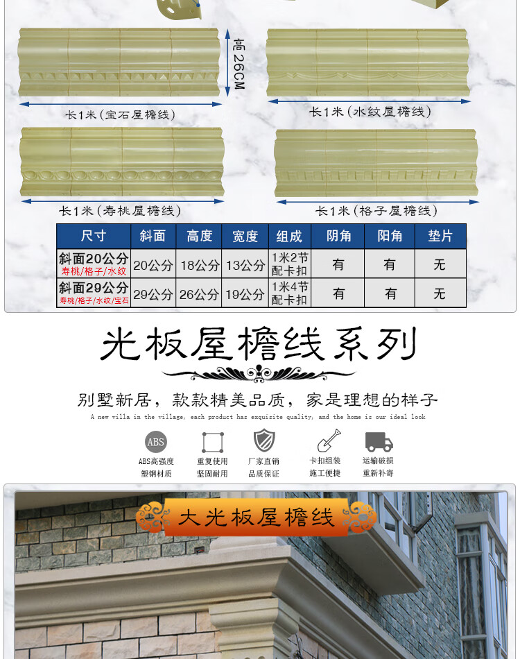 线模型屋檐线建筑模板水泥欧式别墅外墙现浇天沟塑料长校恒顺斜面29