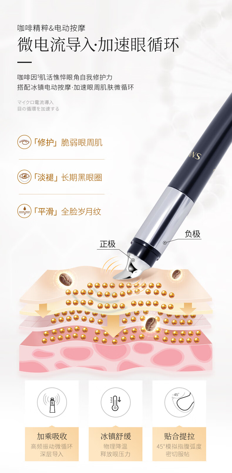 韩束（KanS） 眼霜淡化细纹紧致修护抗蓝光补水保湿按摩棒 黑金臻养抚纹全脸眼霜40g