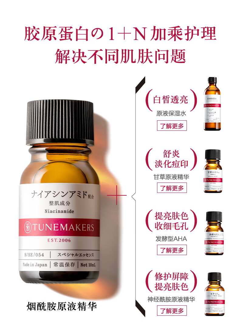 渡美  TUNEMAKERS烟酰胺原液精华 保湿修护肌肤屏障淡化痘印控油祛痘褪红水油平衡 烟酰胺原液精华10ml(有效期1年半