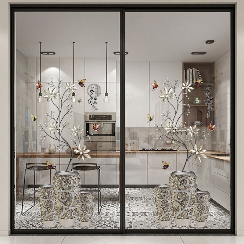 适用于3d立体墙贴画自粘客厅背景玻璃门贴纸厨房推拉门装饰创意窗花