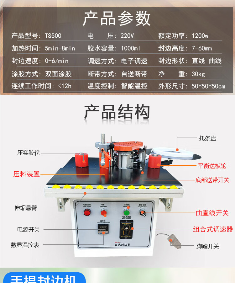 定制木工封边机全自动手提式生态板免漆板家具手动木板封边机家用贴边