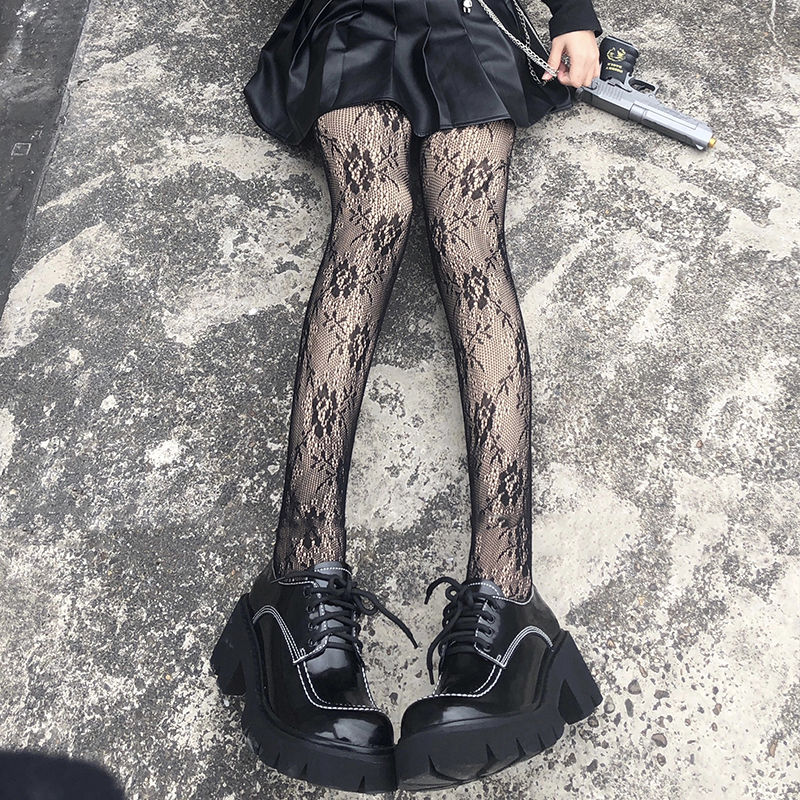 浪莎【性感诱人】外穿花纹丝袜女薄款镂空白色渔网袜显瘦春秋透肤连