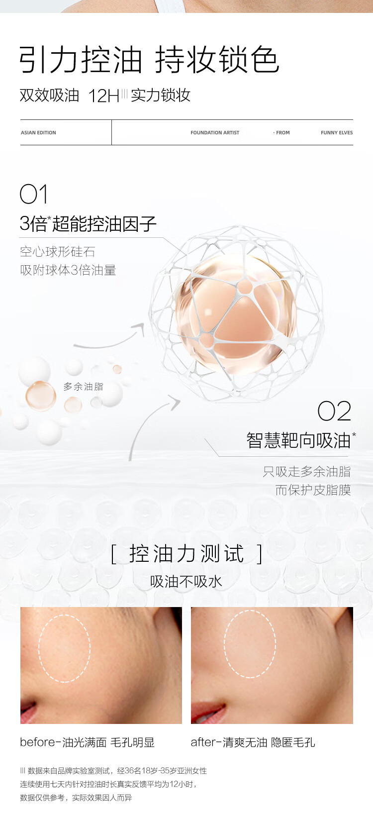 Funny Elves方里控油柔焦蜜粉饼定补妆干油皮新款防水散粉哑光 清透色NU00+方里湿巾28.5g