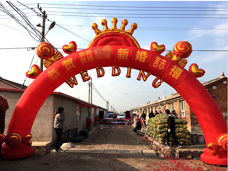 左右季新款婚庆拱门红色灯光结婚充气拱门8米10米开业气模彩虹门风机