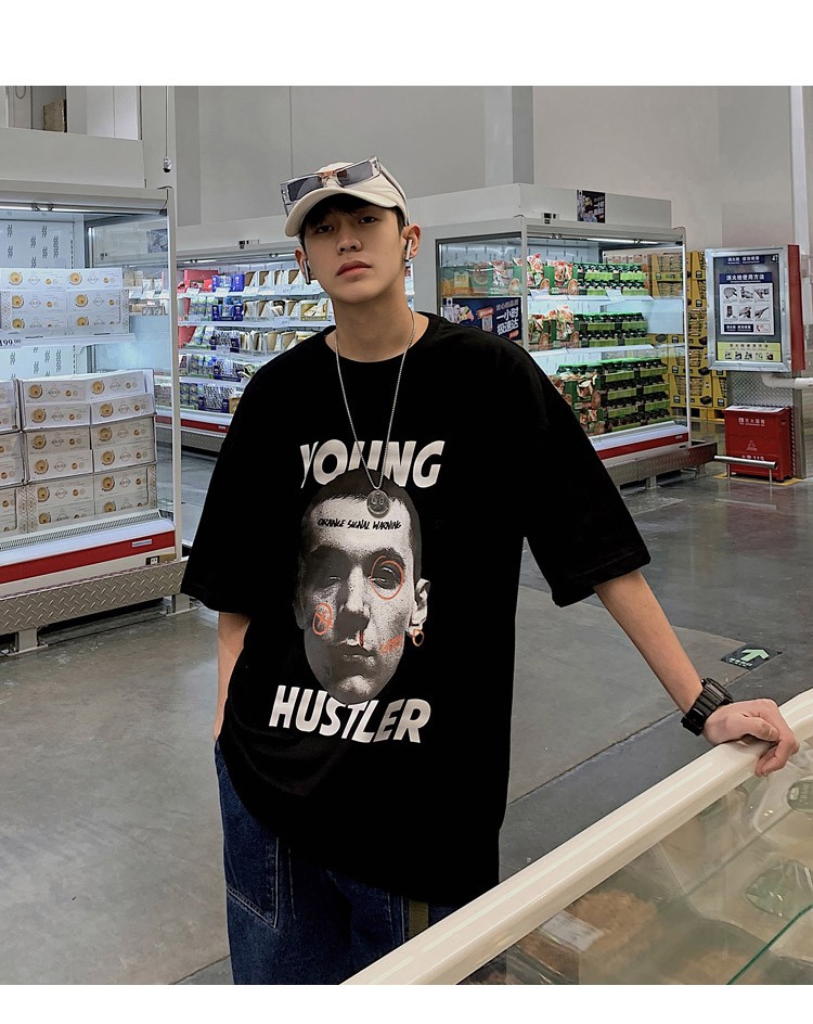 潮径 短袖t恤男夏季新品高街男孩穿搭hiphop炸街嘻哈上衣青年涂鸦印花