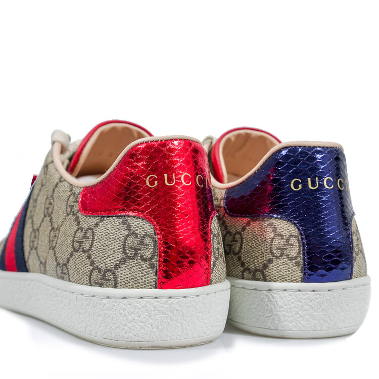 gucci/古驰经典 双g印花卡其色 鞋后侧双色cuccl图标 女士平底单鞋