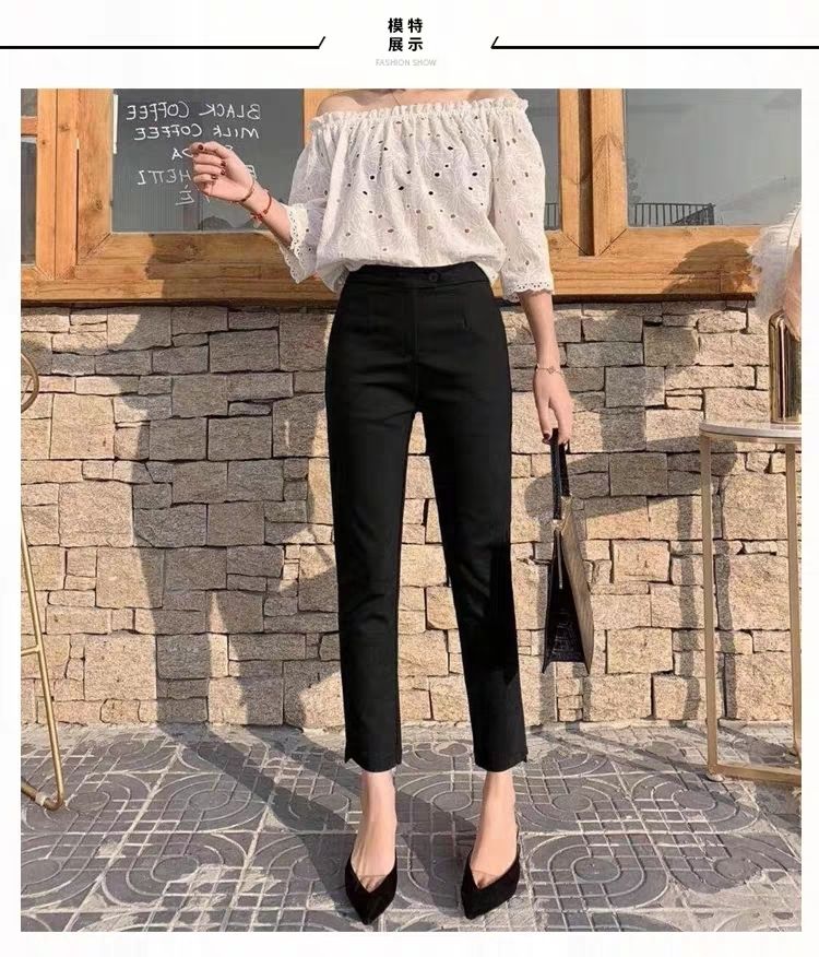 小个子西装裤女款高腰九分烟管裤宽松职业工作西裤显瘦直筒裤 黑色八