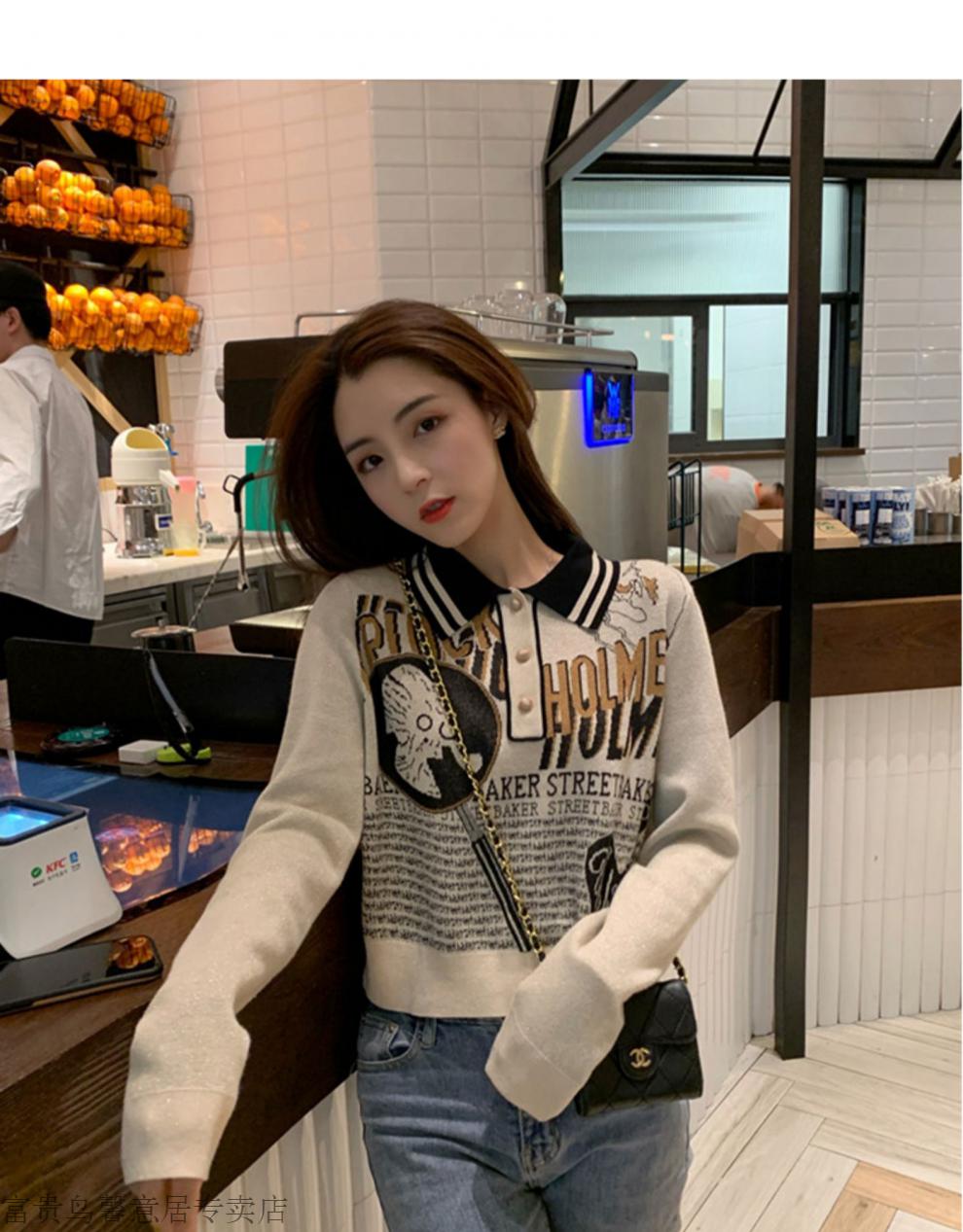 时尚穿搭图片女2021,2021秋冬时尚穿搭 富贵鸟 打底衫女春季2021年新款时尚内搭短款修身polo