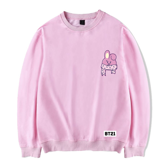 韩版bt21防弹少年周边圆领卫衣卡通q版cookychimmy同款套头上衣粉红色