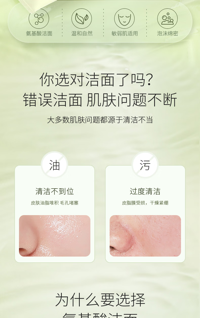 范泳辰洗面奶植萃净透氨基酸洁面乳男女士清洁毛孔黑头学生军训控油不干 100g 一支装