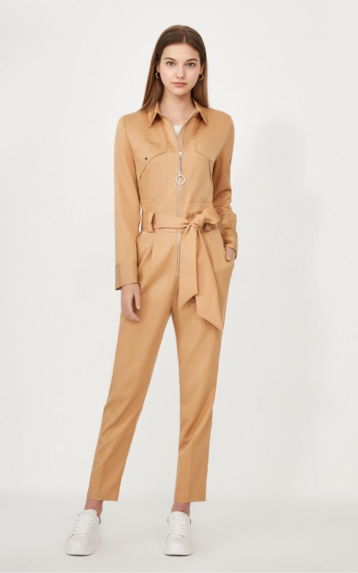 vero moda2020春夏新款工装简约铆钉口袋连体裤320144503 浅棕 175