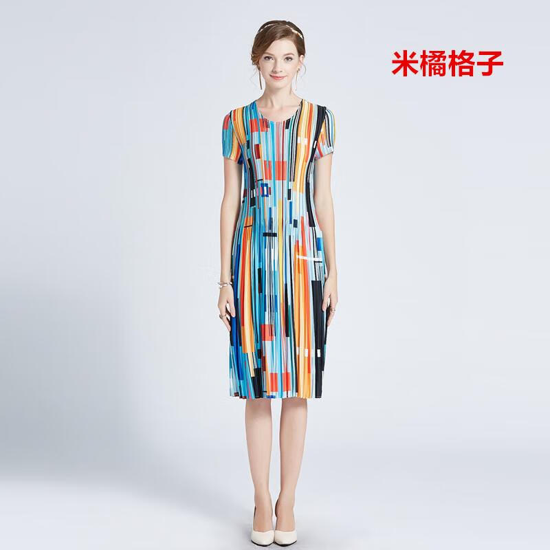 中老年女装2021夏装女装短袖连衣裙印花百褶裙胖太太夏季褶皱中长款