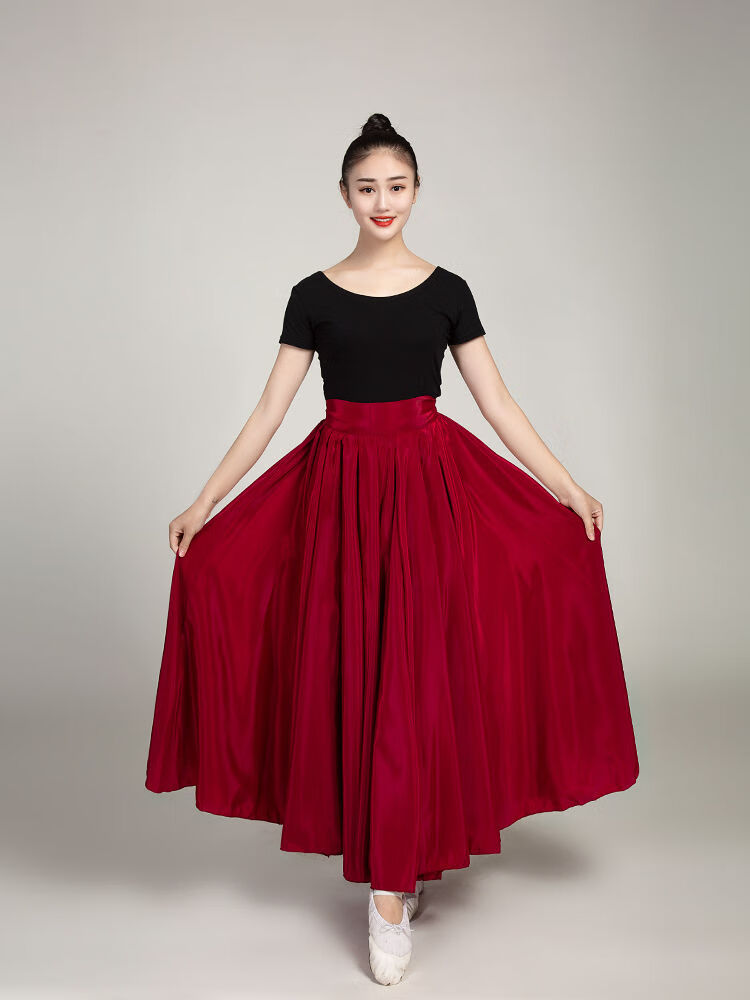 练习裙新疆舞蹈练习裙彝族维族藏族舞演出服装女半身裙长裙大摆裙