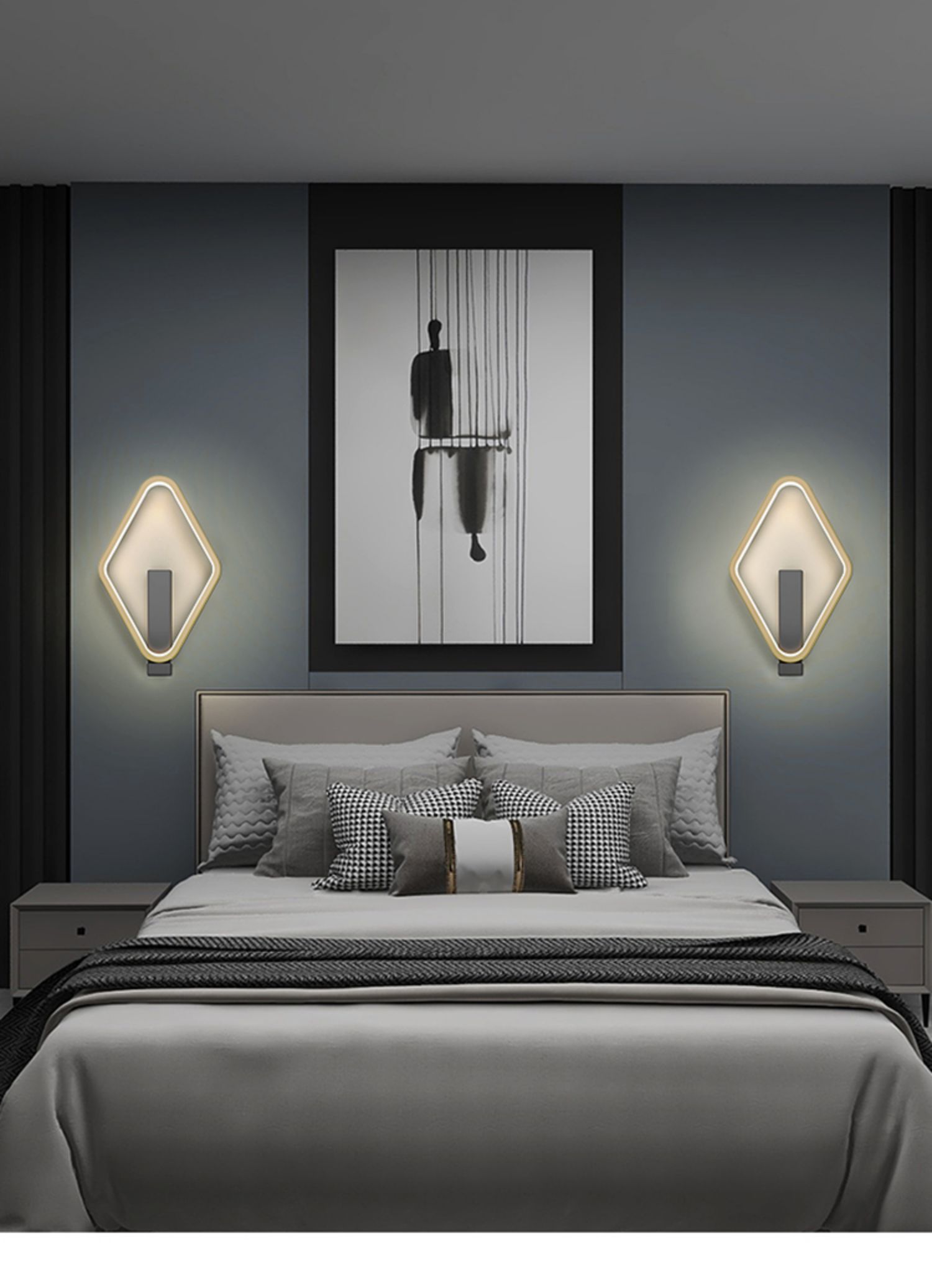 床头壁挂灯轻奢 简约现代创意个性走廊过道墙灯方形卧室床头灯北欧