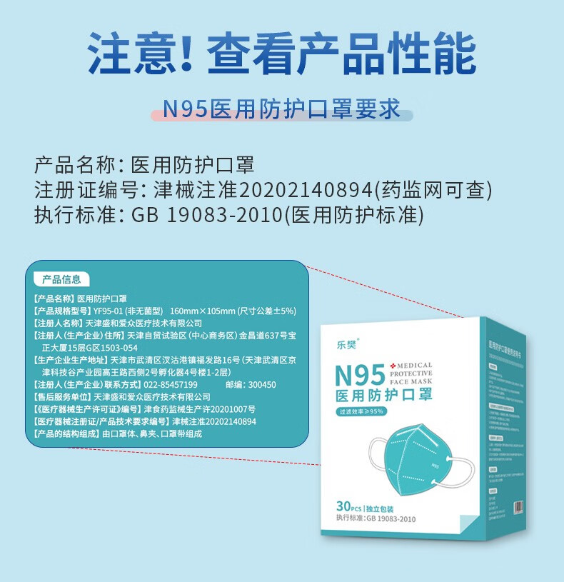 乐樊一次性医用N95防护口3D立体款医疗口罩一次性医用防护成人口罩挂耳式 医用N95白色50只【独立包装】