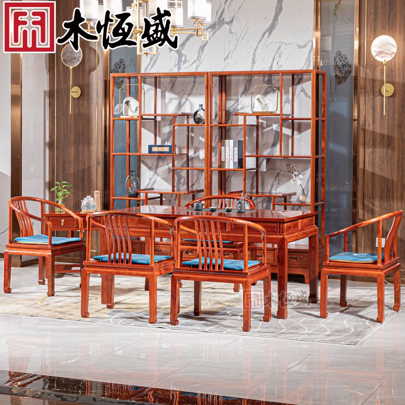 木恒盛 红木家具 缅甸花梨(学名:大果紫檀)茶桌 全实木茶桌 中式客厅茶具套装 古典中式实木茶桌 茶桌