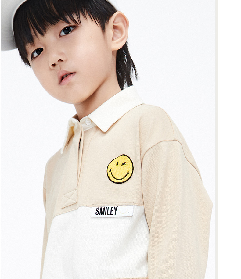 littlemoco x smileyworld 21春装新款笑脸男儿童长袖polo衫t恤 荧光