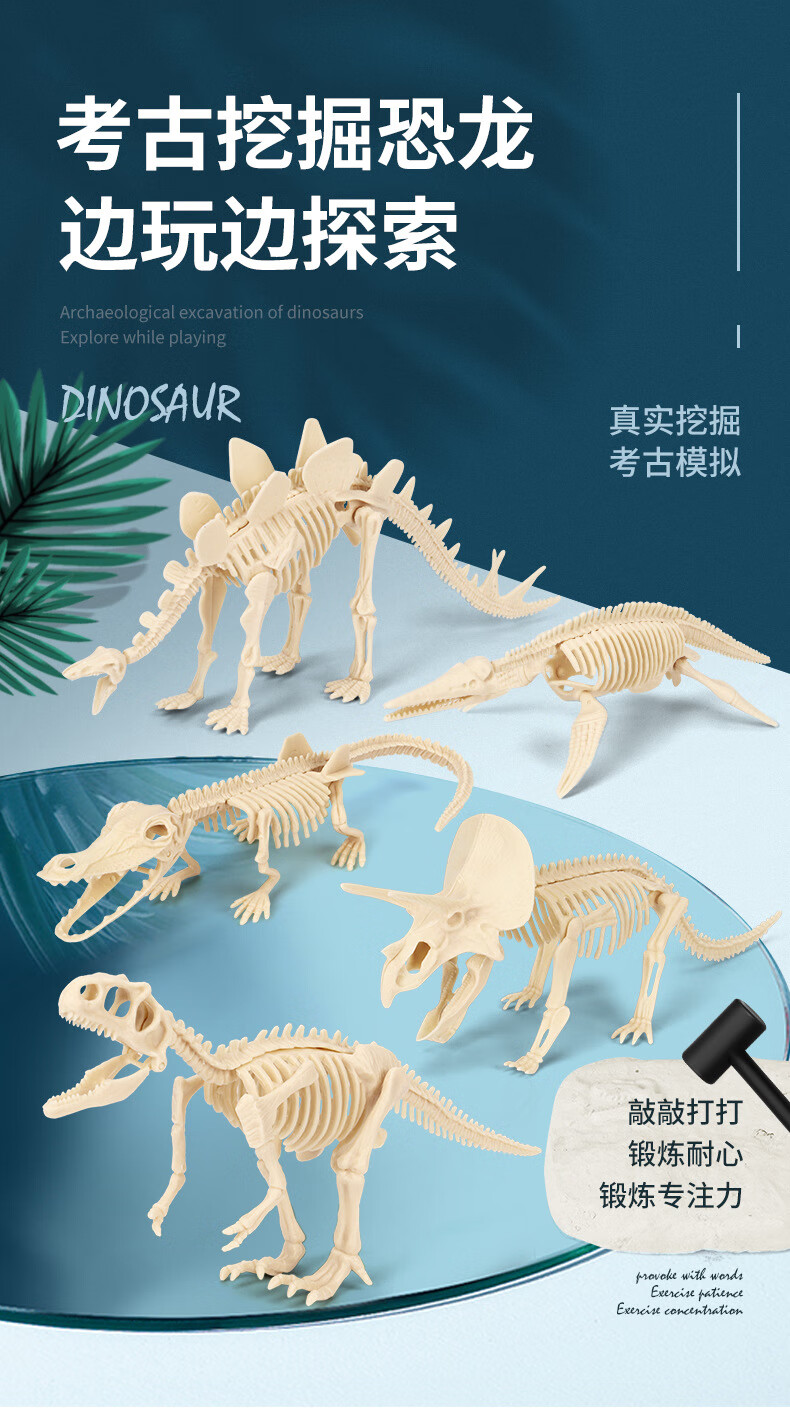 DIY 考古恐龙化石骨架挖掘玩具仿真恐龙化石儿童男孩拼装恐龙玩具 护目镜