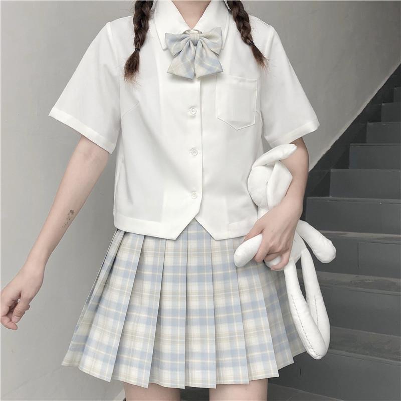 薇姬桑妮基础款衬衣日系jk制服白衬衫女夏季学院风短袖短款设计感小众