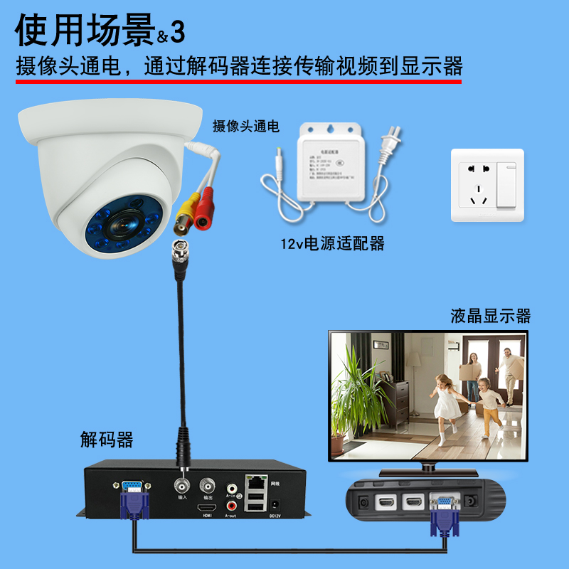 半球模拟摄像头室内家居高清色彩同轴老式监控连接电视显示屏监控摄像