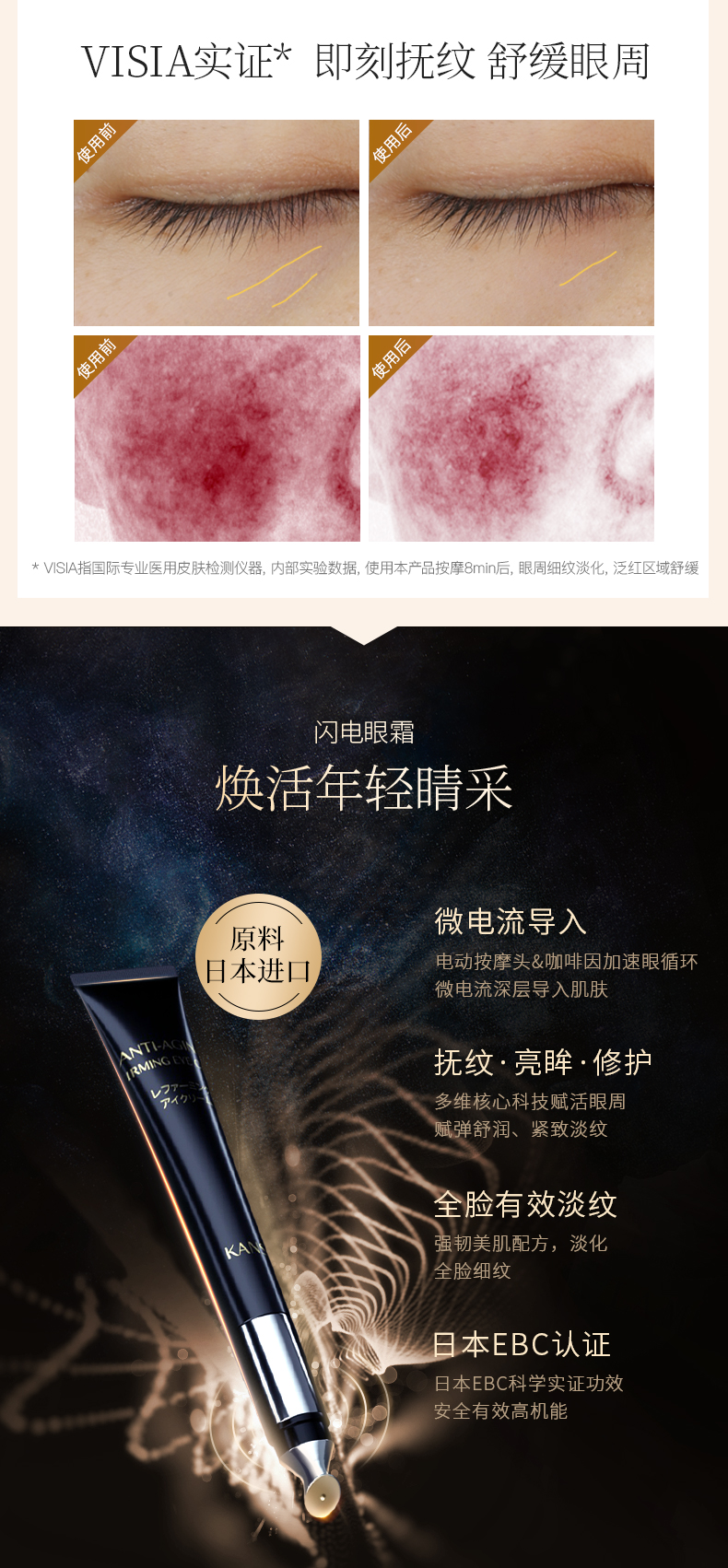 韩束（KanS） 眼霜淡化细纹紧致修护抗蓝光补水保湿按摩棒 黑金臻养抚纹全脸眼霜40g
