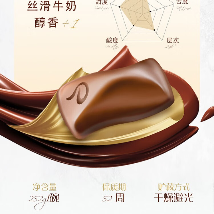德芙丝滑牛奶巧克力醇黑巧碗装送女友礼物散装喜糖零食新年节礼盒糖果 香浓黑巧克力252g【碗装】