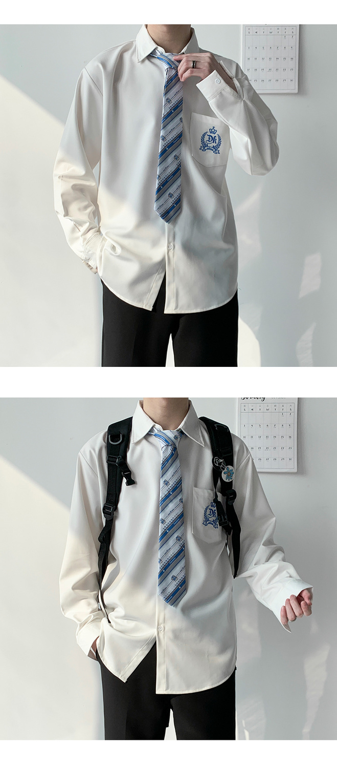 巍格曦dk制服全套男生学院风长袖白衬衫宽松领带学生jk衬衣班服 衬衫