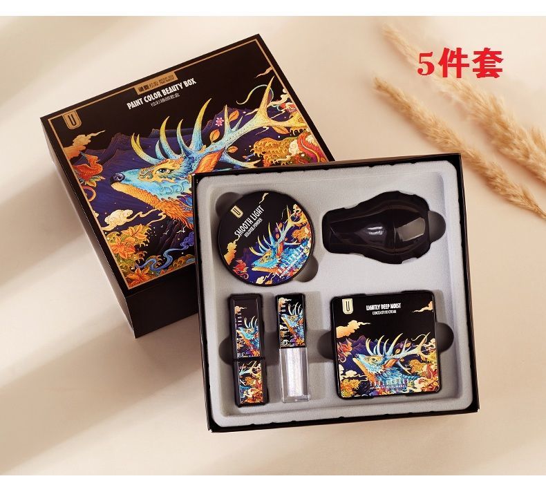 韩泊莉彩妆套装眼线笔口红化妆品套装定妆粉遮瑕膏粉底液美妆全套初学者 彩装七件套