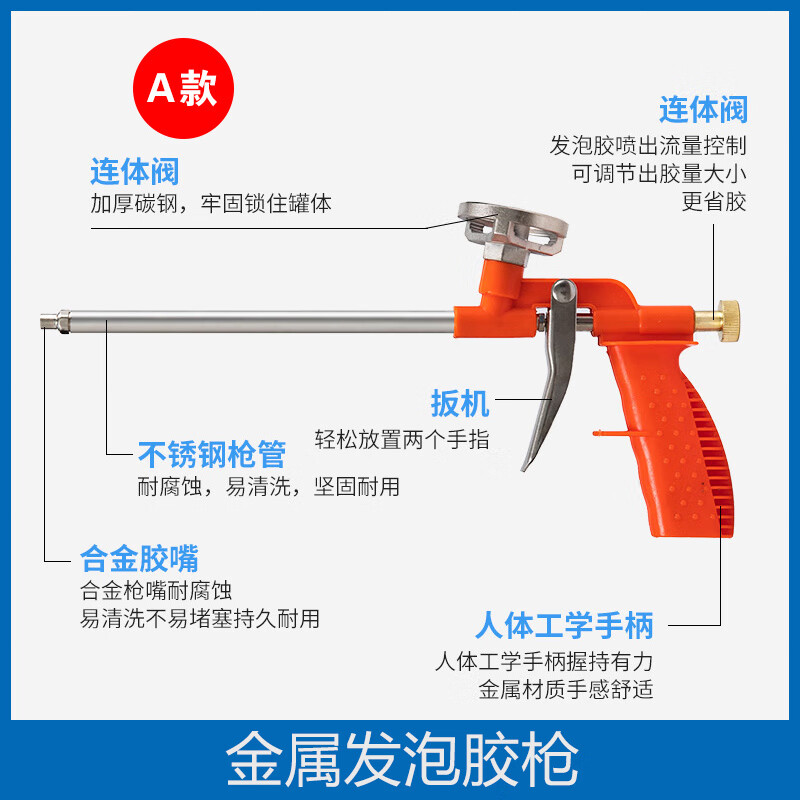 金属发泡胶枪聚氨酯泡沫填缝剂胶枪易清洗泡沫胶专用铝合金发泡枪 a款